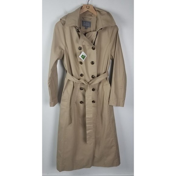 Jessica London Outerwear Sz. 14W Double Breasted Long Trench Coat in Khaki - Picture 2 of 12